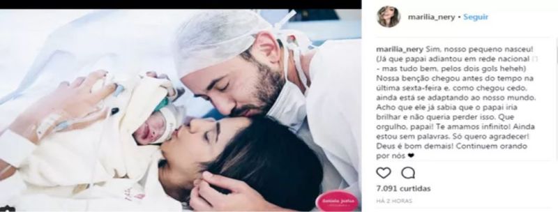 Mulher de Everton Ribeiro, Marília anunciou o nascimento do filho nas redes sociais durante o jogo do Flamengo 
